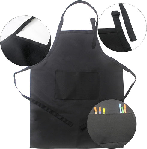 16 2 Wear(Black,8sets) Toal Pieces Kids Children Black Aprons Chef Hat, Kids Chef Kitchen Adjustable Bib Aprons