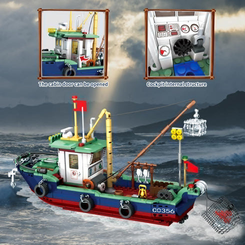 WVINVW Sets, Set 6-12 582 Fishing Boat Building Blocks Boat Sea Fishing Building Blocks Toy Collection Decoration