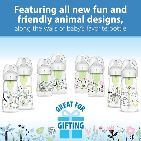5 oz/150 mL, 1 0m+, 2-Pack Dr. Brown's Anti-Colic Options+ Wide-Neck Baby Bottle Designer Edition Bottles, Woodland