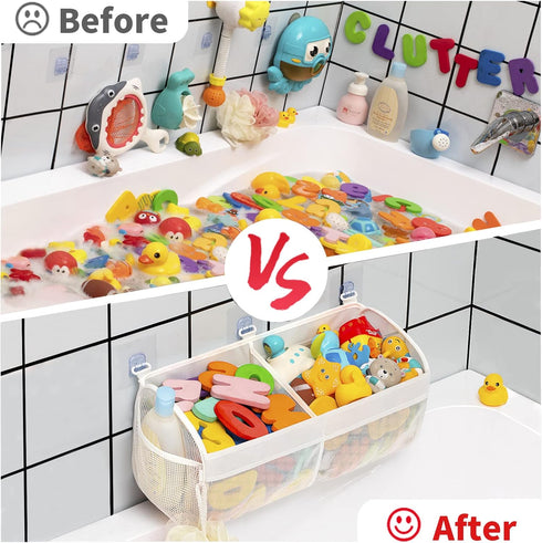 Original Two Compartment Easy-access Mesh Bath Toy Organizer for Bath Tub with Quick Drying Large Openings, Cute
