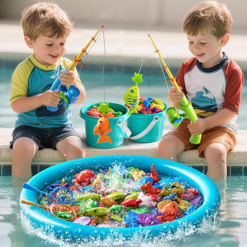 LILYBUDS 3 4 5 6 7 8, Summer 3-5 4-8 Magnetic Fishing Game Pool Toys for Kids Water Table Bathtub Toys with Inflatable