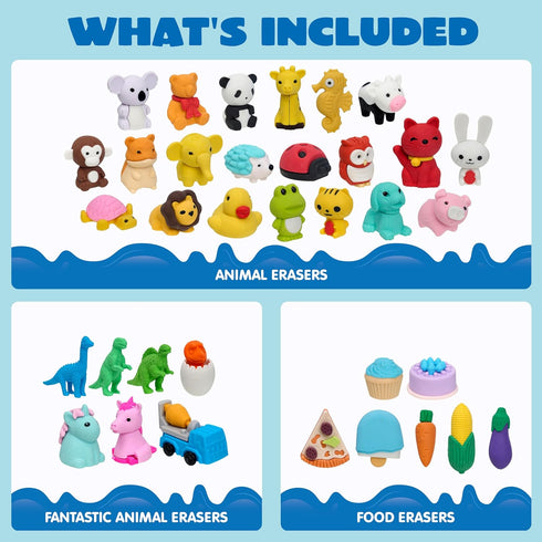 JOYIN 36 Pcs Animal 3D Erasers, Fun Mini Pencil Erasers for Kids, Classroom Rewards and Party Favors