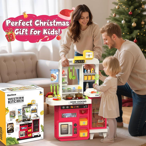 Easface Playset, 68 Playset 1-3 3-5, 32.2IN Kids Kitchen PCS Toddler Kitchen for Toddlers Play Kitchen with Spraying