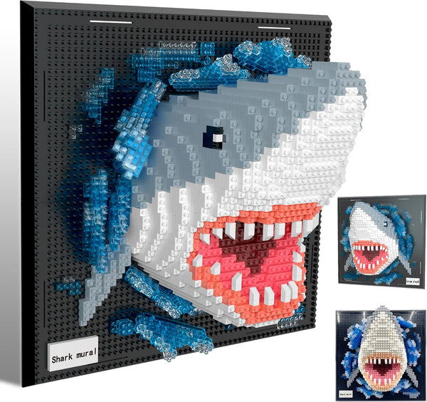 Mini Building Blocks Set Shark Mural - 3D Cute Animal Wall Art