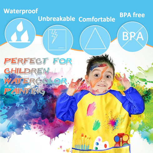 Zkptops 6 Pack Kids Art Smocks, Waterproof Kid Painting Aprons, Toddler Art Smock with Long Sleeve, Age 3-7 Years