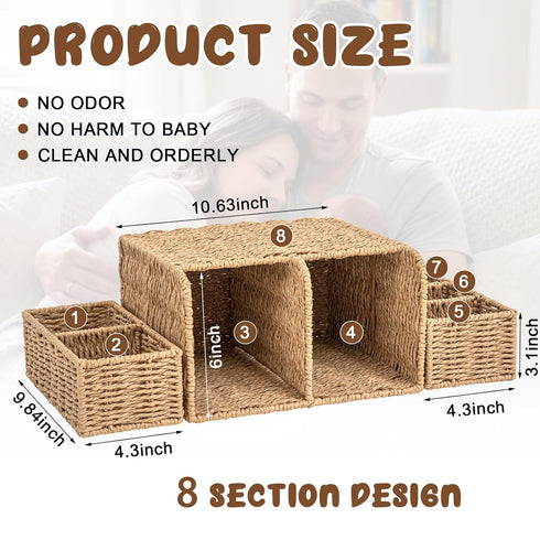 Fiwochic Large Wicker Diaper Caddy Organizer, Detachable Modular Changing Table Organizer for Nursery, Woven Diaper