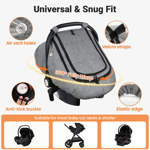 2 Rquite Car Seat Cover Baby, Carseat Covers Boy Girl, Layers Window -Breathable Mesh & Wind/Sun Shade, Infant Car Seat
