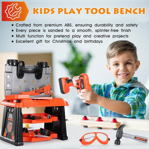 Set Set, 3-8 REXBETI Kids Tool with Box and Electronic Toy Drill, Pretend Play Kids Workbench Construction Kits