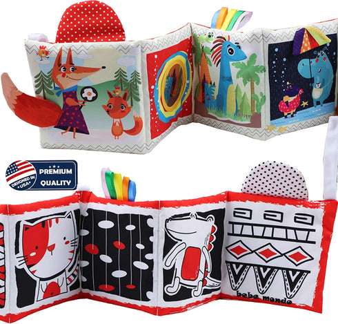 Tummy 0-3-6-12 bebe mondo High Contrast Baby Toys for Newborn, Black and White Time Mirror Toy Baby Books for Babies