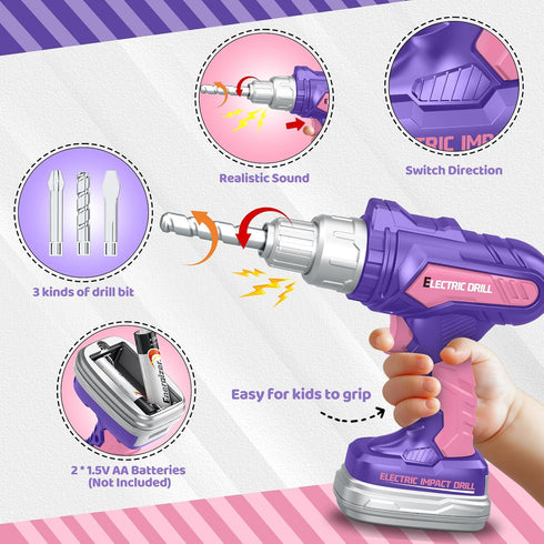Set 46 Set 3,4,5,6,7,8+ Kids Tool PCS, Toddler Tool with Portable Tool Box & Power Toy Drill, Construction Toys Tools