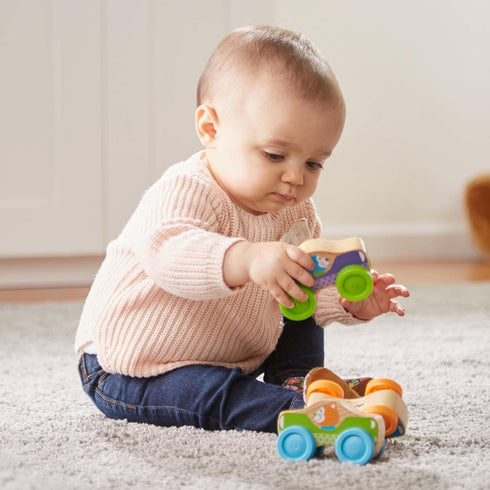 (3 Melissa & Doug First Play Wooden Animal Stacking Cars pcs)