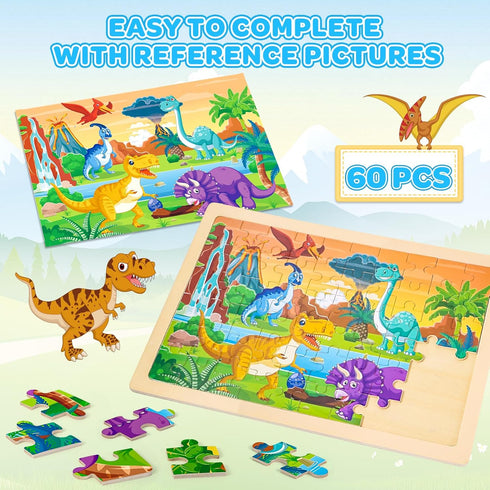 6 Pack 3 4 5 60 LACCHOUFEE Wooden Vehicle Puzzles for Kids Age Year Old, Pcs Montessori Toddler Animals Jigsaw Puzzles