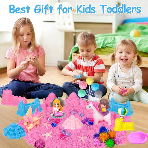3 4 5 6 7 8 Unicorn Sensory Bins for Toddlers,Sensory Toys Play Sand Art Kit with Sandbox & Sand Castle Molds
