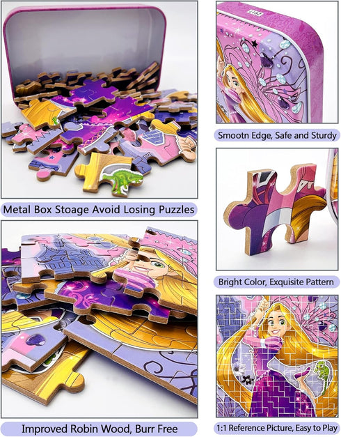 LELEMON Puzzles for Kids Ages 4-8, 60 Piece Jigsaw Puzzles for Ages 3-5, Educational Learning Games in Metal Box
