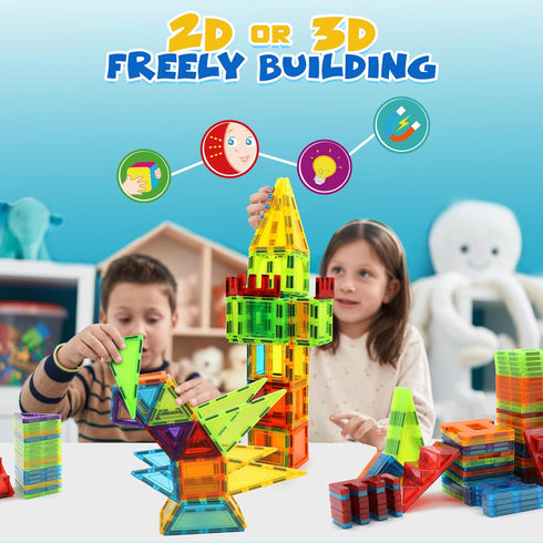 Magnetic Tiles for Kids Ages 3-5 131PCS Building Blocks with 2 Cars, Educational Magnets Toys