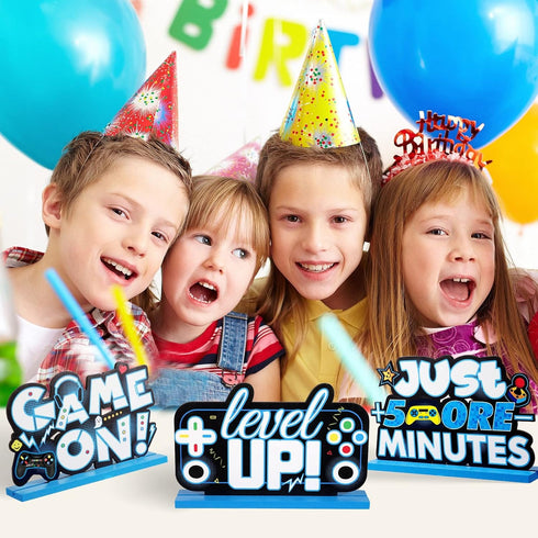 Frienda Video Game Party Centerpiece Table Level Up Birthday Decorations - Pixelated Table Sign for Boys Kids