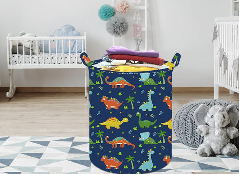 19.7 Inch Dinosaur Round Kids Laundry Hamper, Dino Laundry Basket with Handles, Baby Toys Storage Organizer for Boys &