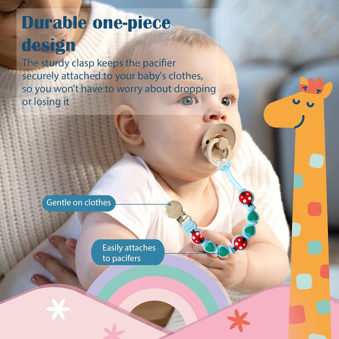 BIGSPINACH Silicone Pacifier Clips for Boys & Girls Personalized Pacifier Holder;Neutral & Cute Pacifier Clips