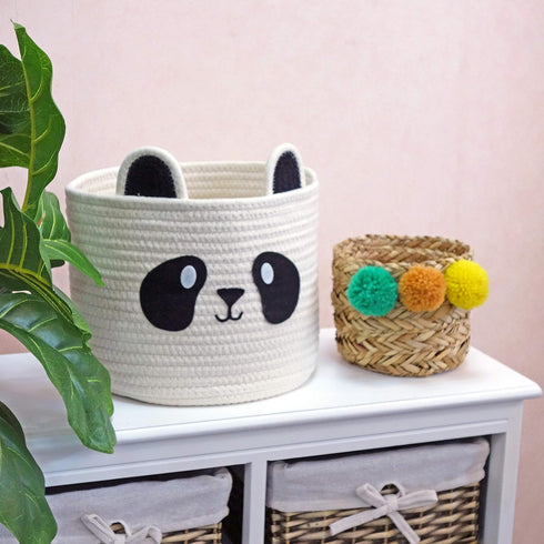 T&T Homewares Small Cute Panda Bear Basket for Kids Room Decor, Baby Shower, Baby Laundry Organizer