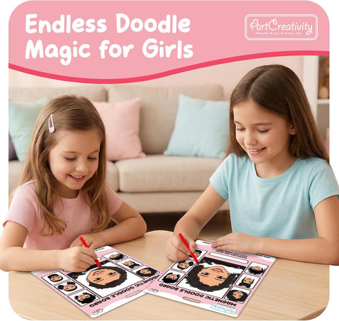 2 Pack 3+ ArtCreativity Women Magnetic Drawing Face - - Vintage Retro Toys, Travel Toys for Kids, Magnet Drawing Doodle