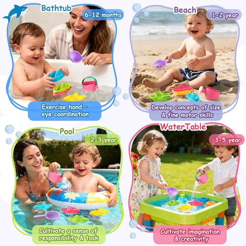 1-3 2-4 6 Fajiabao Bath Toys for Kids Ages Toddler Bath Toys Mold Free for Stacking Boat Water Table Pool Sand Bathtub