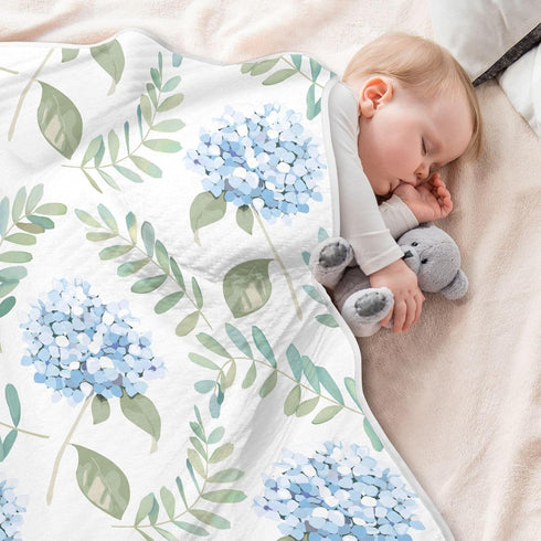 KICPOAY 30x40 Inch Swaddle Blanket for Blue Floral Hydrangeas with Leaves Baby Receiving Blanket Muslin Baby Swaddles