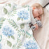 KICPOAY 30x40 Inch Swaddle Blanket for Blue Floral Hydrangeas with Leaves Baby Receiving Blanket Muslin Baby Swaddles