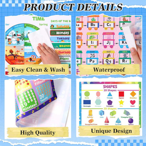 Mifoci 8 Pcs Educational Preschool Placemat Set - Reusable Washable Non-Slip Placemats for Kids Dining Table