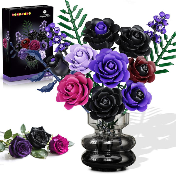 HOGOKIDS Flowers Bouquet Building Set - Mother's Day 14 Purple Roses Botanical