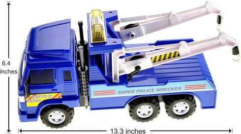 3-5 13 inch Winch PowerTRC Police Tow Truck Toy for Boys Ages | Push & Go Realistic Friction Powered Wrecker