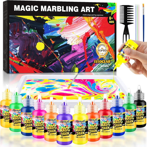 Water Marbling Paint Kit,Easter Basket Stuffers,Arts and Crafts for Kids,Birthday Gifts for