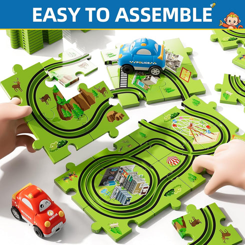 Bennol 56 Jigsaw Puzzle Race Track Car Set, Toddler Toys for Boys Age 2-5, Gifts for Kids