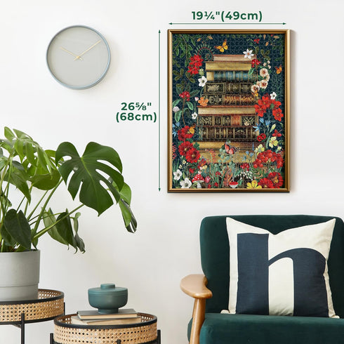 1000 BenBen Puzzles for Adults Pieces, Vintage Books and Wildflower Jigsaw Puzzle with Letters on Back, Challenging