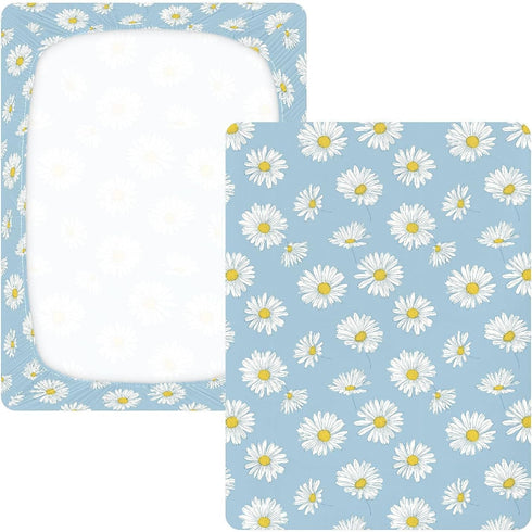 decor gift 1 Pack Denmark Oxeye Daisy Powder Blue Crib Sheets for Baby Boys Girls Cotton Baby Playard Sheet Comfy