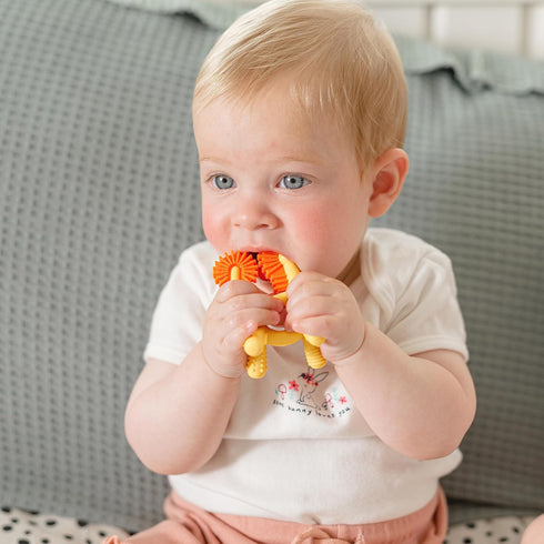 Nuby Silicone Geo Zoos Teether, Giraffe Teething Toy for Babies 3+ Months, Soothes Sore Gums