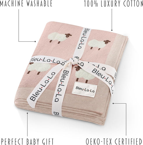 100% Cozy Luxury Knit Baby Receiving Blanket - Cotton Soft Lightweight Receiving Swaddler Blanket for Shower Gift