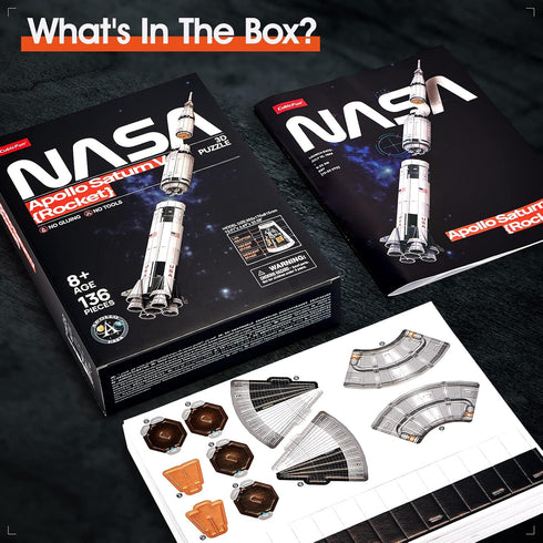 NASA Apollo Saturn V 3D Puzzles - Rocket Ship Building Kit for Kids Ages 8-14, Space Exploration Crafts, 136 Pieces