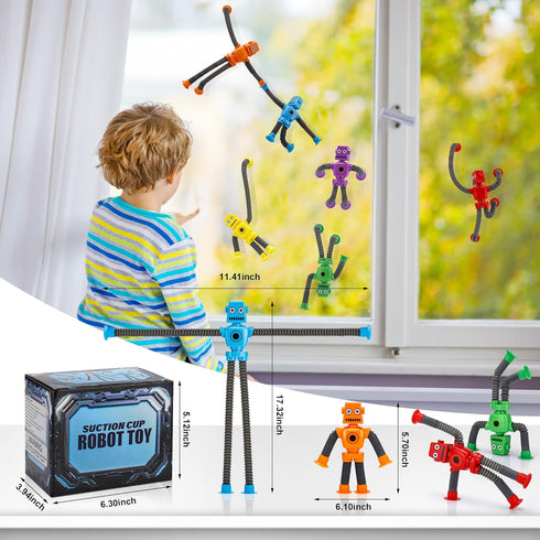 12PCS 3-8, Robot Sensory Pop Tubes Toys for Toddlers Boys Age Suction Cup Stretchy Fidget Toy, Travel Toys, Autism