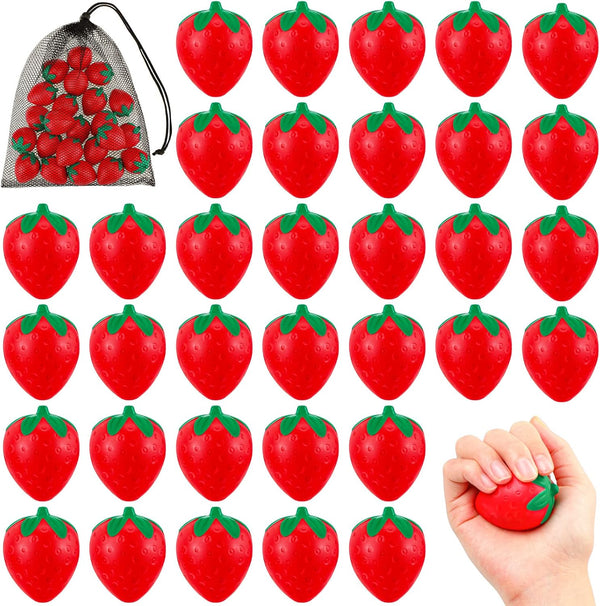 Geosar 50 Pcs 2 Inch Strawberry Stress Balls Mini Foam Strawberry Stretchy