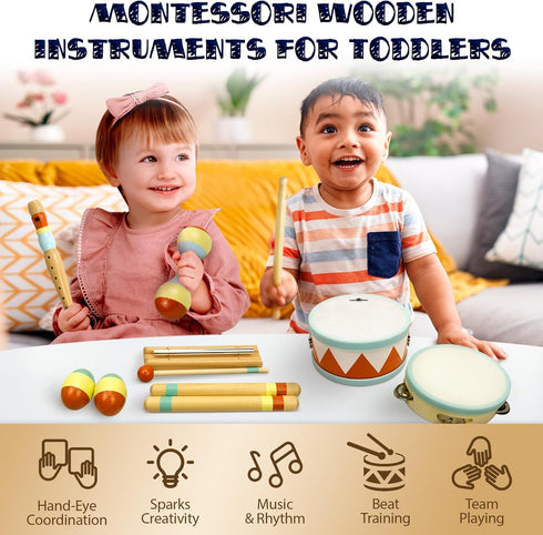 1-3 Set MINIARTIS Toddler Musical Instruments - Montessori Wooden Musical Toys for Toddlers | Modern Boho Baby Drum