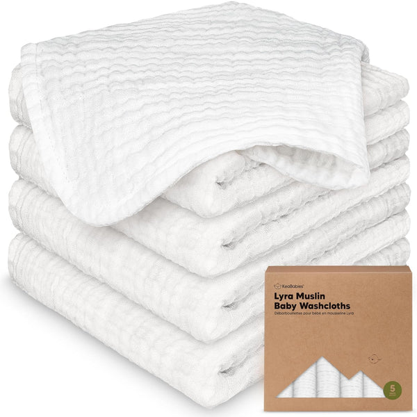 5-Pack Muslin Baby Washcloths for Newborn 12x12" Soft Absorbent Organic Cotton Muslin