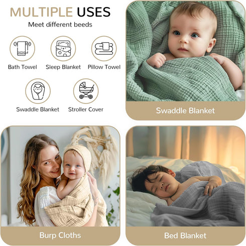 3 Pack (35 35 Inch) Muslin Hooded Baby Towels, Cotton Baby Bath Towels with Hood for Newborn, Babies, Infant, Toddler