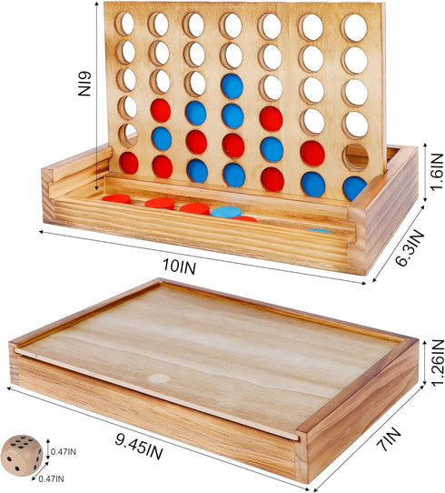Glintoper Classic Wood Shut The Box & 4 in a Row Tables Game Set, Rustic Coffee Table Decor for Kids Family