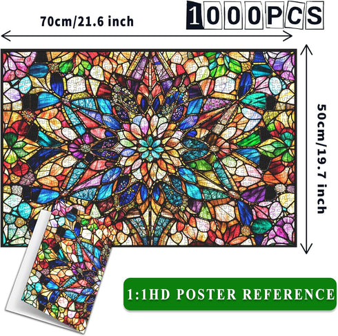 1000 1000 1:1 Impossible Jigsaw Puzzles for Adults Pieces-Stained Glass Puzzles Floral Hard Challenging Puzzles