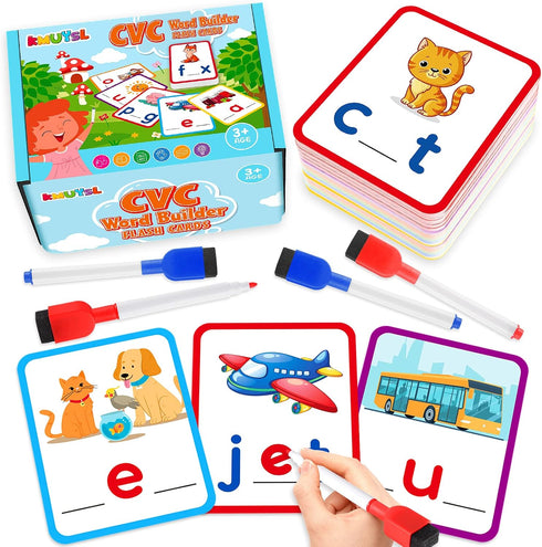 KMUYSL 104 Pieces Short Vowel Spelling Flashcards - CVC Sight Words Handwriting Cards for Kids 3-5 Years Old