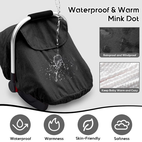 2 Waterproof Baby Car Seat Cover for Doona, Carseat Cover with Plush Dot Lining for Cold Wet Weather, Infant Car Seat