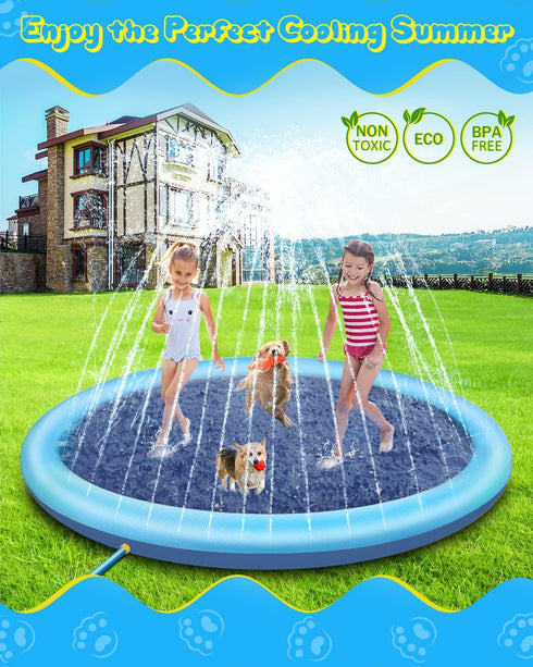 Raxurt Dog Splash Pad, 87in Anti-Slip Pool for Dogs and Kids, Durable Bath Pool Pet Summer Outdoor Water Toys, Blue