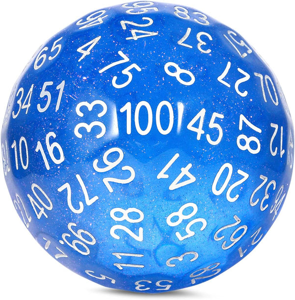 D100 Dice Glitter Blue DNDND 100 Sided Die with Translucent Pouch for Dungeons and Dragons (Chameleon Blue with White