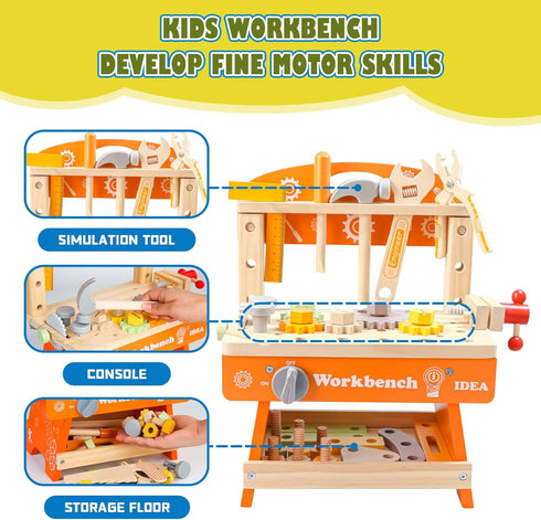 Kids Tool Bench with 39 Accessories, 6 Tools, Multi-Function Educational Workbench Gift for Boys, Girls Age 2-5