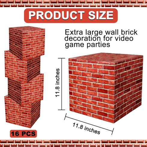 Mototo 16 Pieces 11.8 Inch Video Game Brick Boxes - Red Brick Party Favor Box for Comic Theme Party Decorations